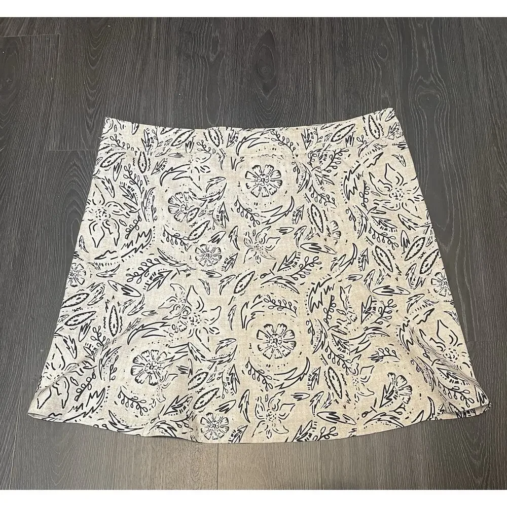 Rip Skirt Beige Black Print Casual Womens Size XL